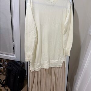 Cream Sweater and Tan Pleated Skirt dress